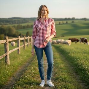Banana Republic Pink Gingham Linen Blend Shirt Medium